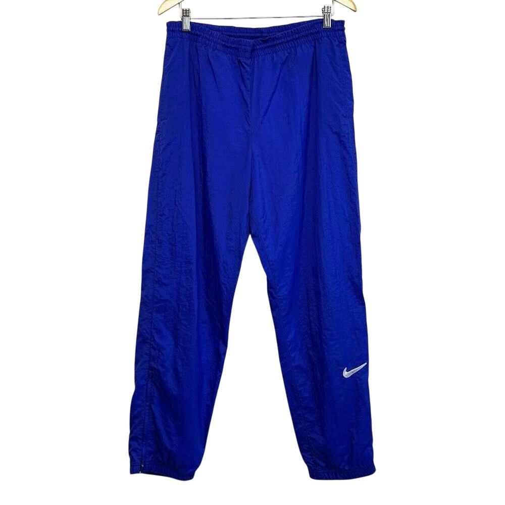 Vintage Nike Blue Nylon Windbreaker Track Pants Ankle Zip Embroidered Swoosh M